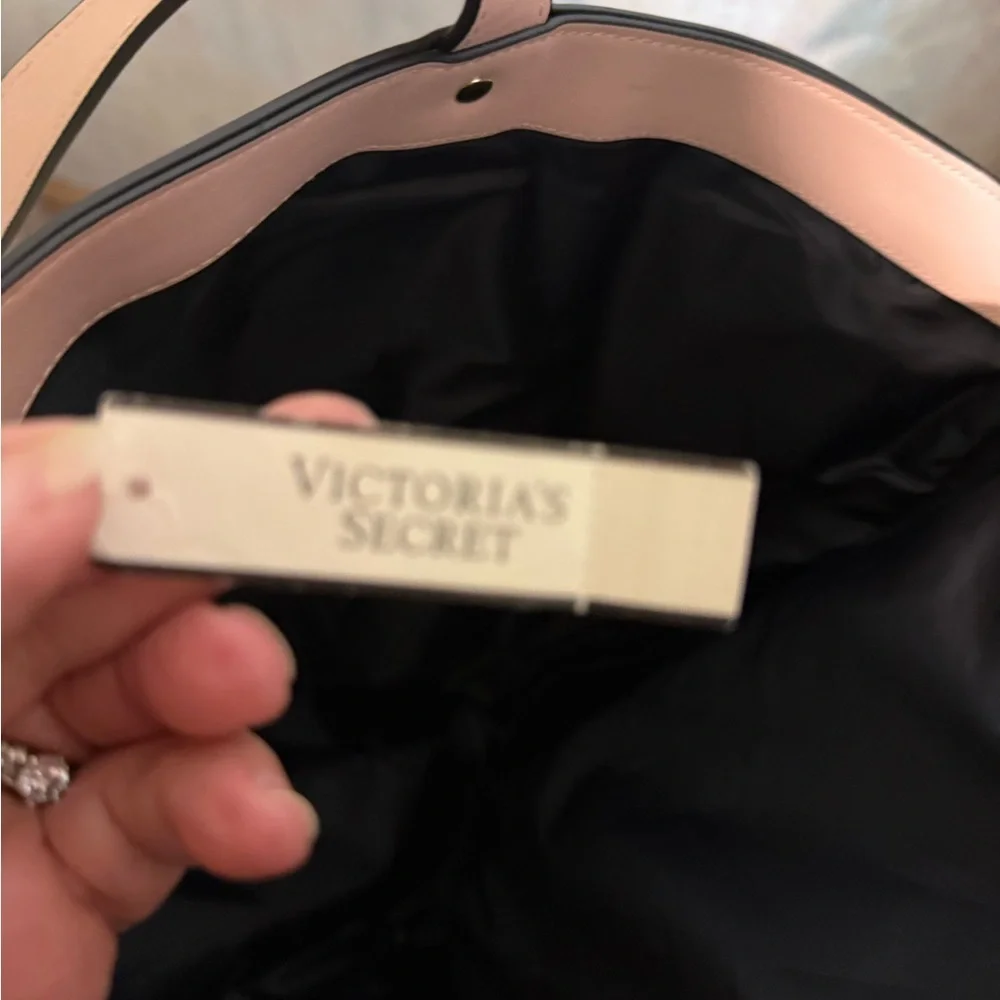 Victoria's Secret Beige Canvas Tote Bag with Pink Trim and Gold ...